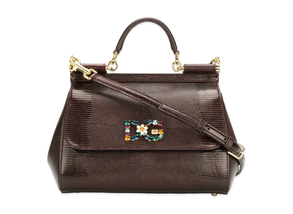 Dolce&Gabbana Sicily Bag Medium Calfskin Ig Anapropy Logo Patch DG Crystal "Violet"