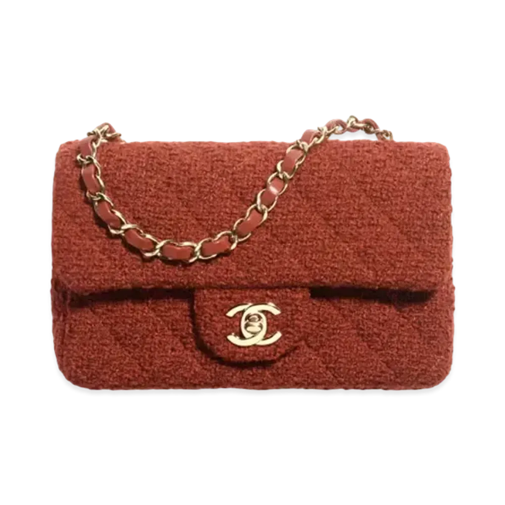 CHANEL Mini Classic Handbag Wool Tweed & Gold-Tone Metal "Brown"