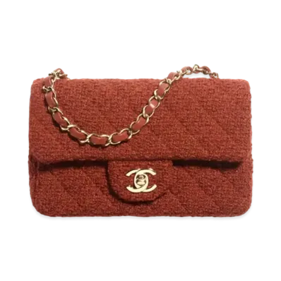 CHANEL Mini Classic Handbag Wool Tweed & Gold-Tone Metal "Brown"