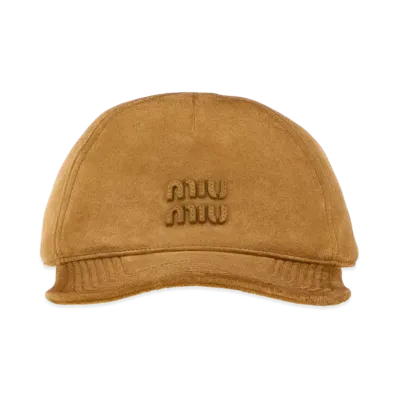 MIU MIU Women's Suede Baseball Cap "Beige/Camel"