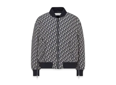 Dior Women's Bomber Jacket Technical Taffeta Jacquard Oblique Motif "Blue"