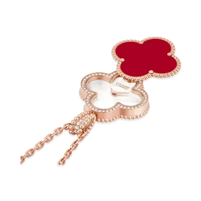 Van Cleef & Arpels Alhambra secret pendant watch "18K Rose gold/Carnelian/Diamond/Mother-of-pearl"