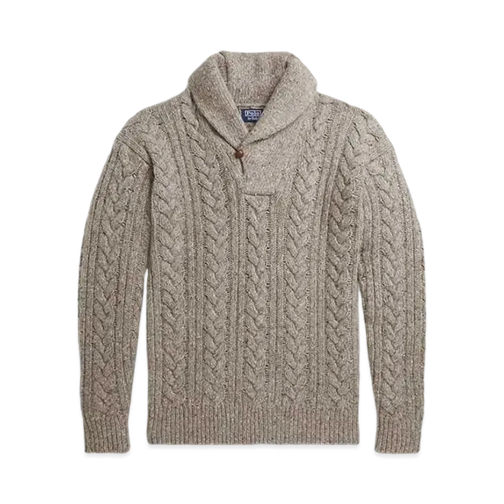 Polo Ralph Lauren Cable Knit Shawl Sweater "Brown"