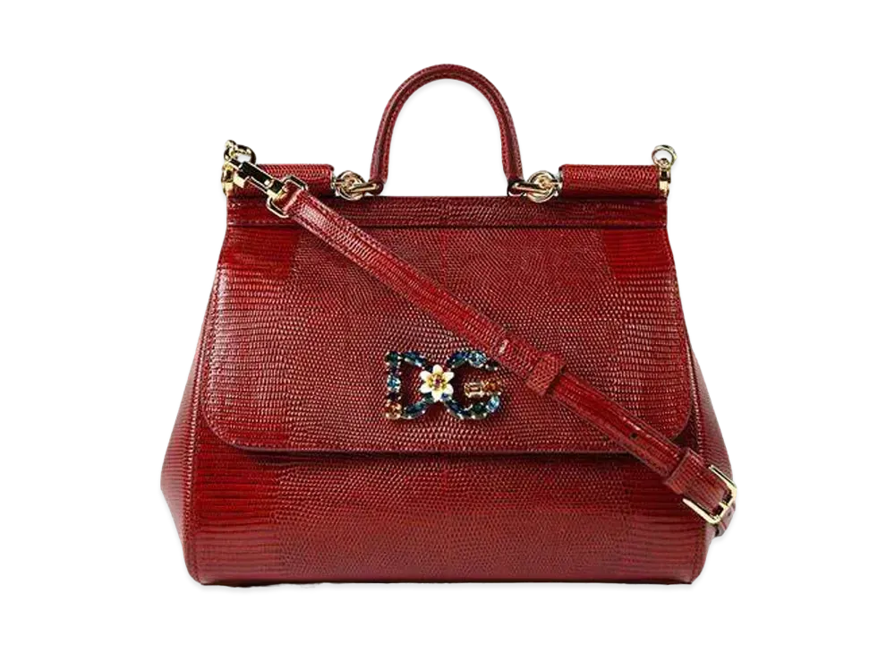 Dolce&Gabbana Sicily Bag Medium Calfskin Ig Anapropy Logo Patch DG Crystal "Red"