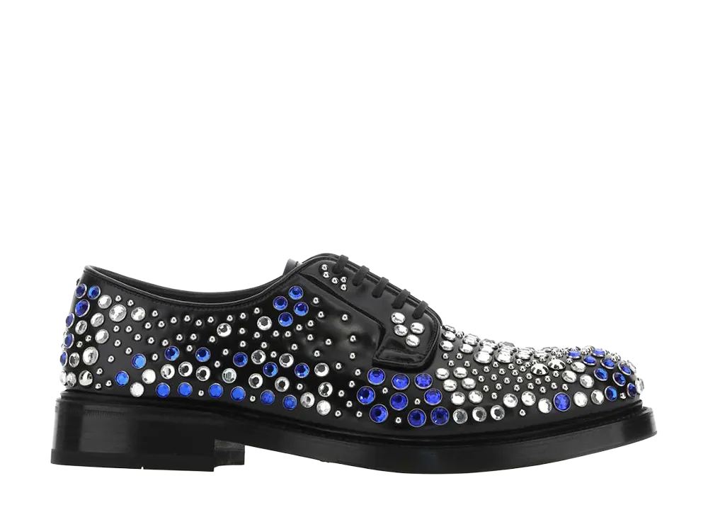 PRADA Embellished Leather Lace-Up Shoes "Black"