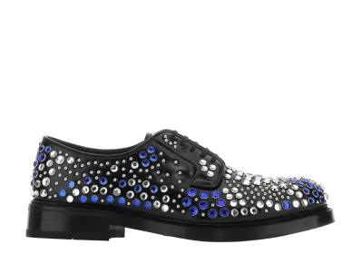 PRADA Embellished Leather Lace-Up Shoes "Black"