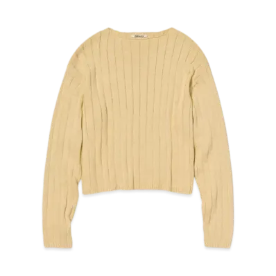 AURALEE Flat Cord Yarn Wide Rib Knit Boat Neck P/O "Dusty Yellow"