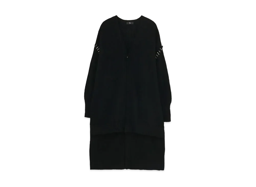 Yohji Yamamoto Y's WOOL PLAIN STITCH HAND STITCH DOUBLE HEM BIG LONG CARDIGAN "Black"
