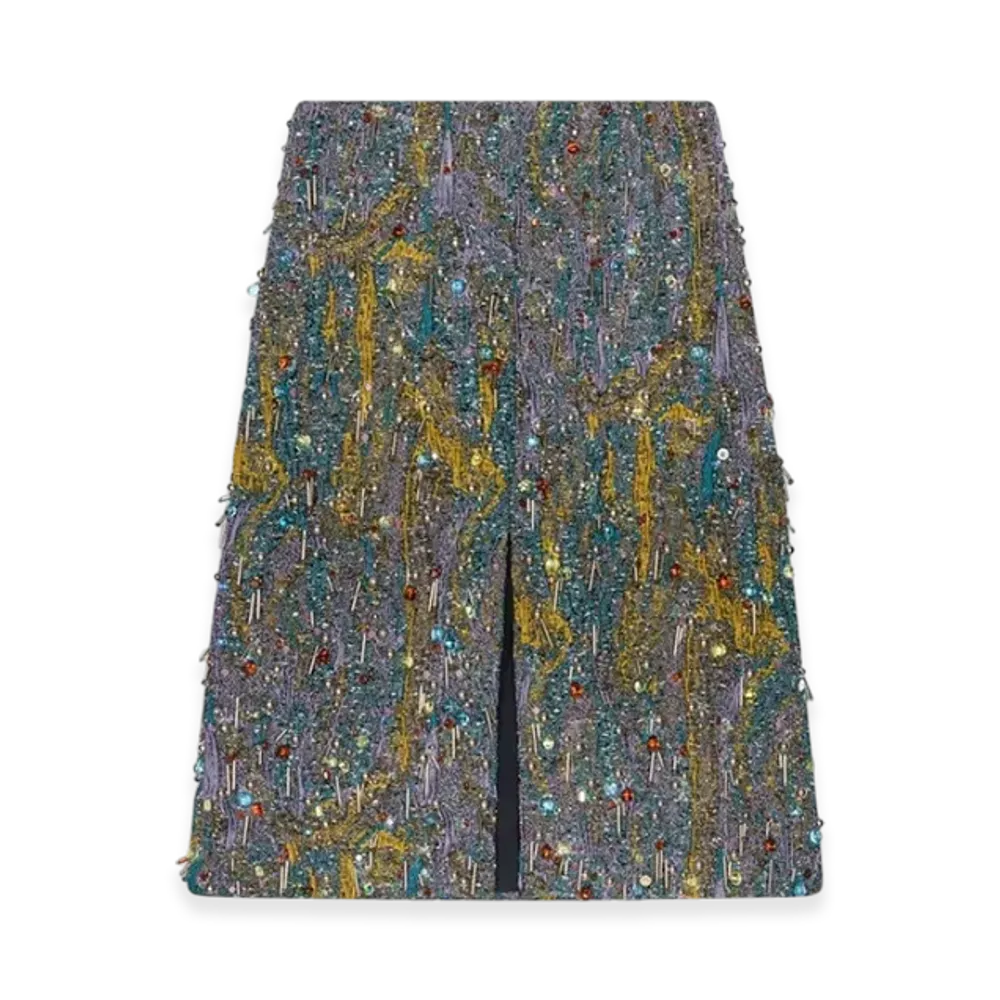 DRIES VAN NOTEN Women's Embellished Jacquard Skirt "Yellow"