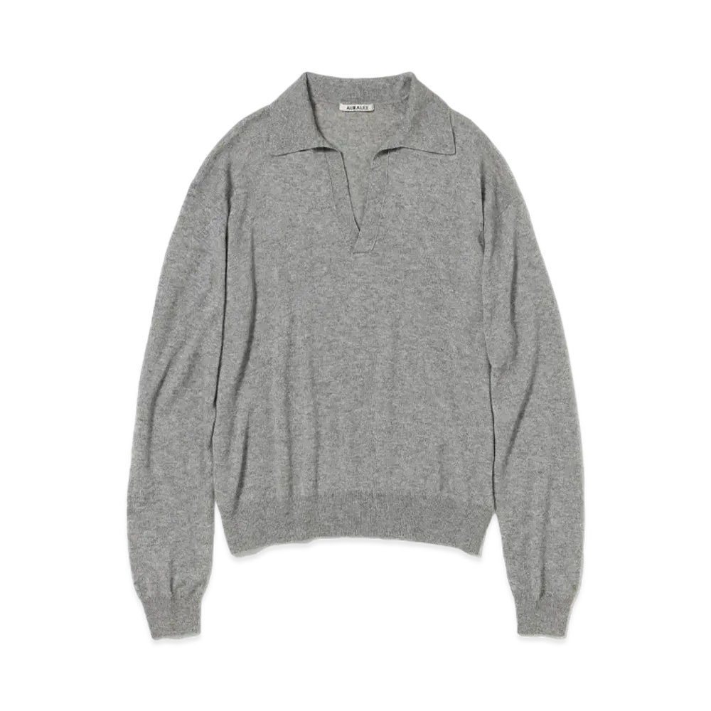 AURALEE Super Fine Cashmere Silk Knit Skipper Polo "Top Gray"