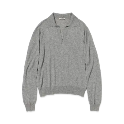 AURALEE Super Fine Cashmere Silk Knit Skipper Polo "Top Gray"