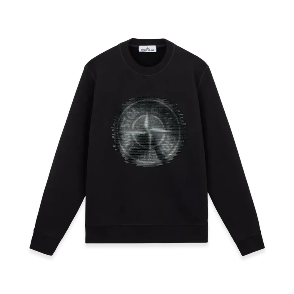 Stone Island 66388 Brushed Organic Cotton Fleece Sweatshirt with Optical Three Embroidery - 24FW "Black"