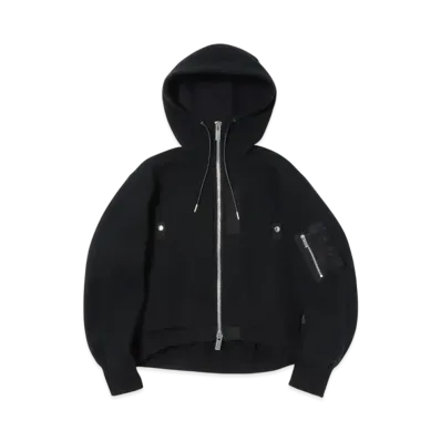 sacai Sponge Sweat x Nylon Twill Hoodie "Black/Black"