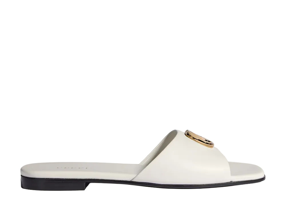 GUCCI Women's Slide Sandal with Double G "White Leather"