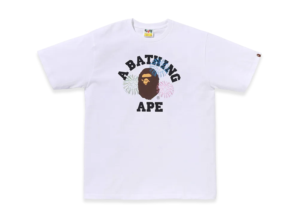 A BATHING APE Ape Head Firework College Tee "White"