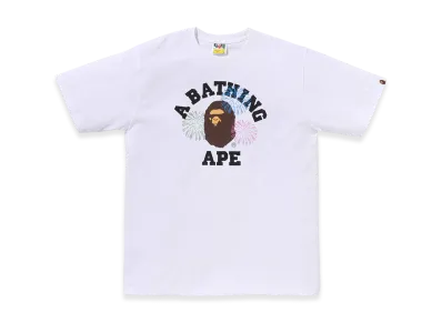 A BATHING APE Ape Head Firework College Tee "White"