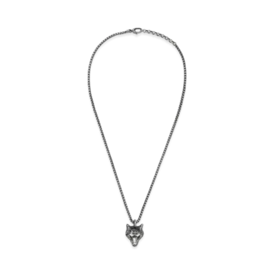 GUCCI Anger Forest Wolf Head Silver Necklace "Silver"