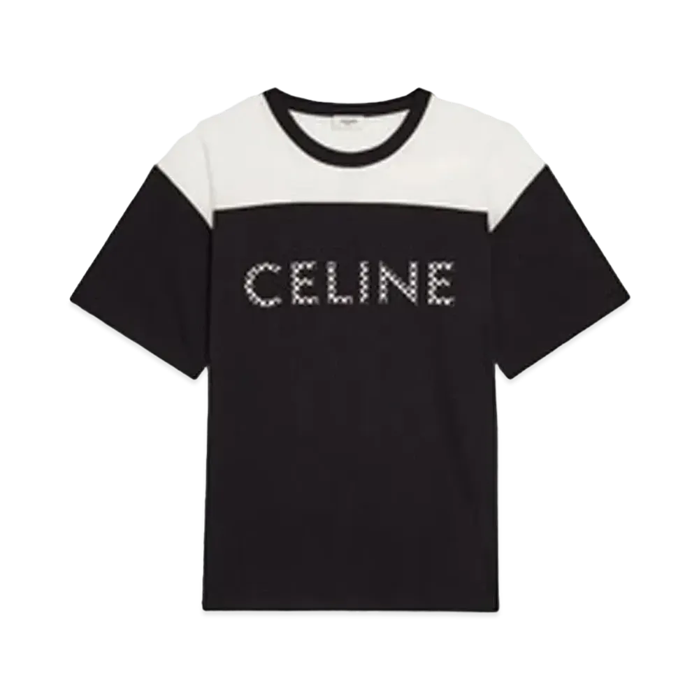 CELINE Loose T-Shirt With Studs / Cotton Jersey "Black/White"