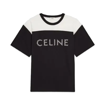 CELINE Loose T-Shirt With Studs / Cotton Jersey "Black/White"
