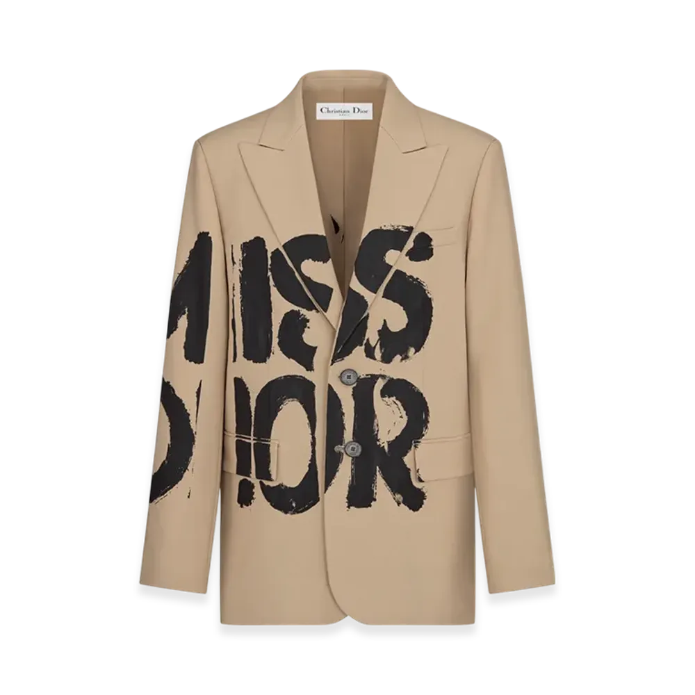 Dior Women's Virgin Wool and Mohair with Miss Dior Graffiti Motif Blazer "Beige"