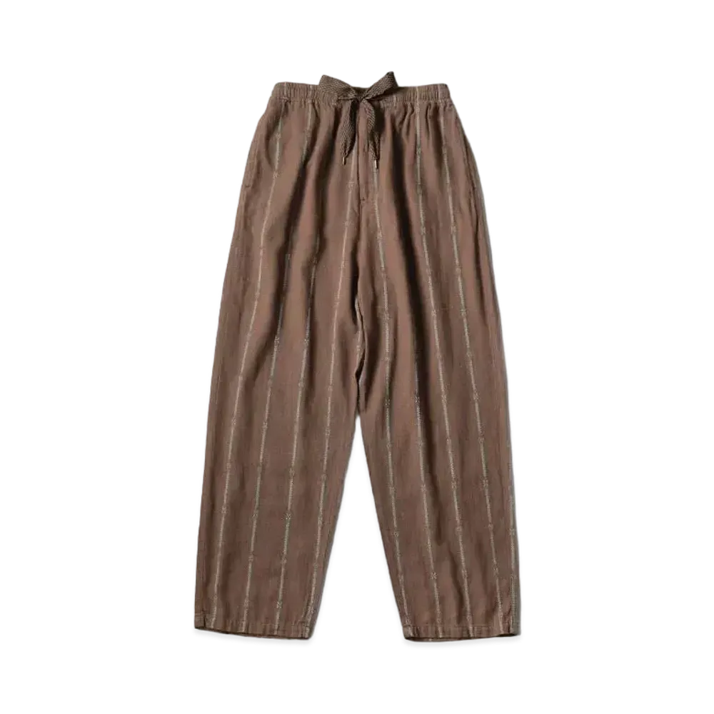 KAPITAL Cotton Linen Siamese Stripes Easy Pants "Brown Beige"