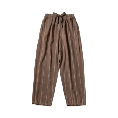KAPITAL Cotton Linen Siamese Stripes Easy Pants "Brown Beige"