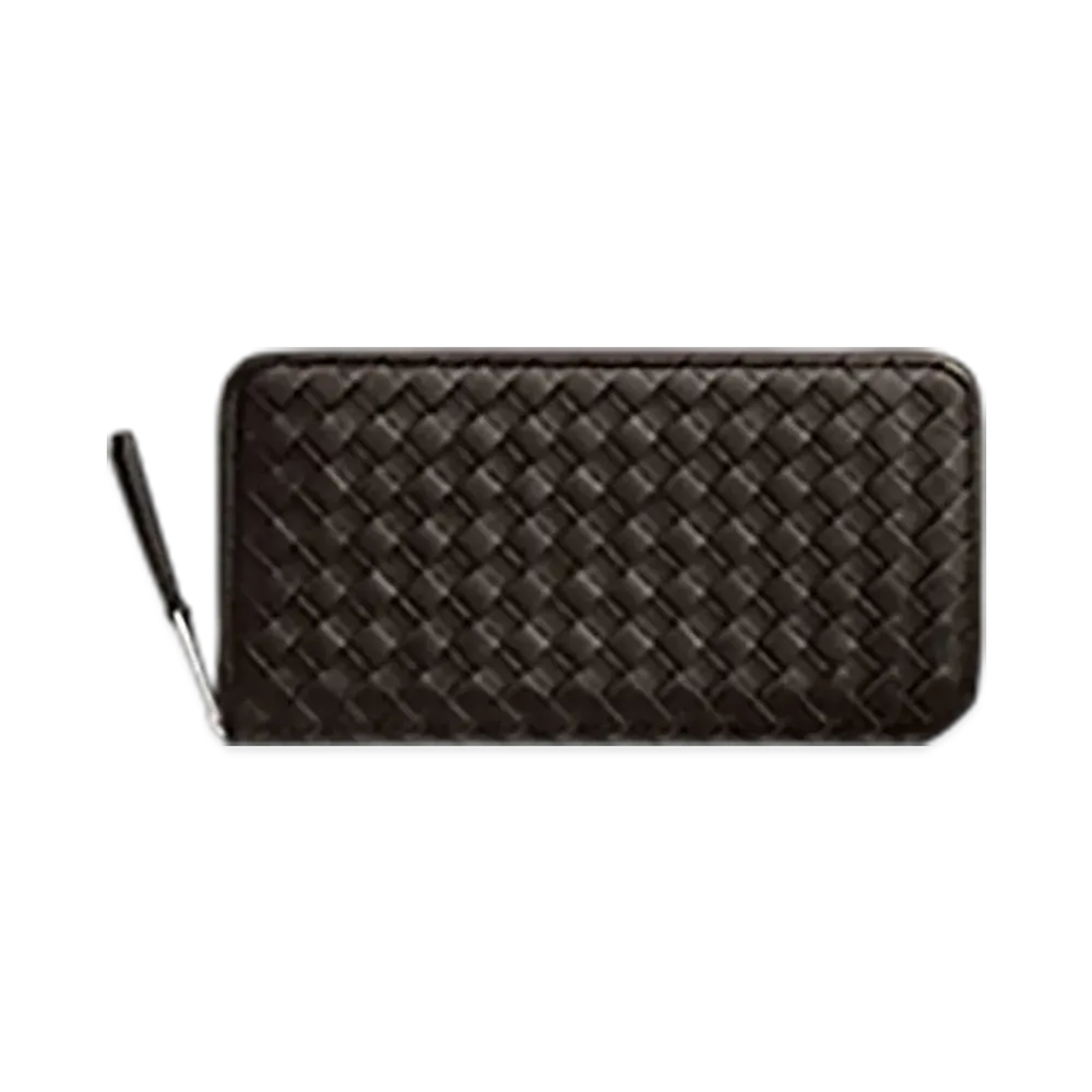 Bottega Veneta Intrecciato Piccolo Zip Around Wallet "Fondente"