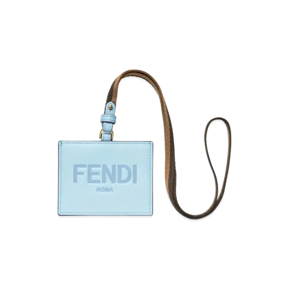 FENDI Leather Name Card Holder "Light Blue"