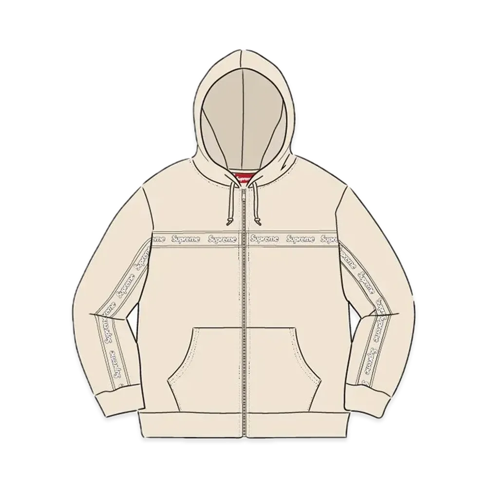 Supreme Text Stripe Zip Up Hooded Sweatshirt "Ivory"