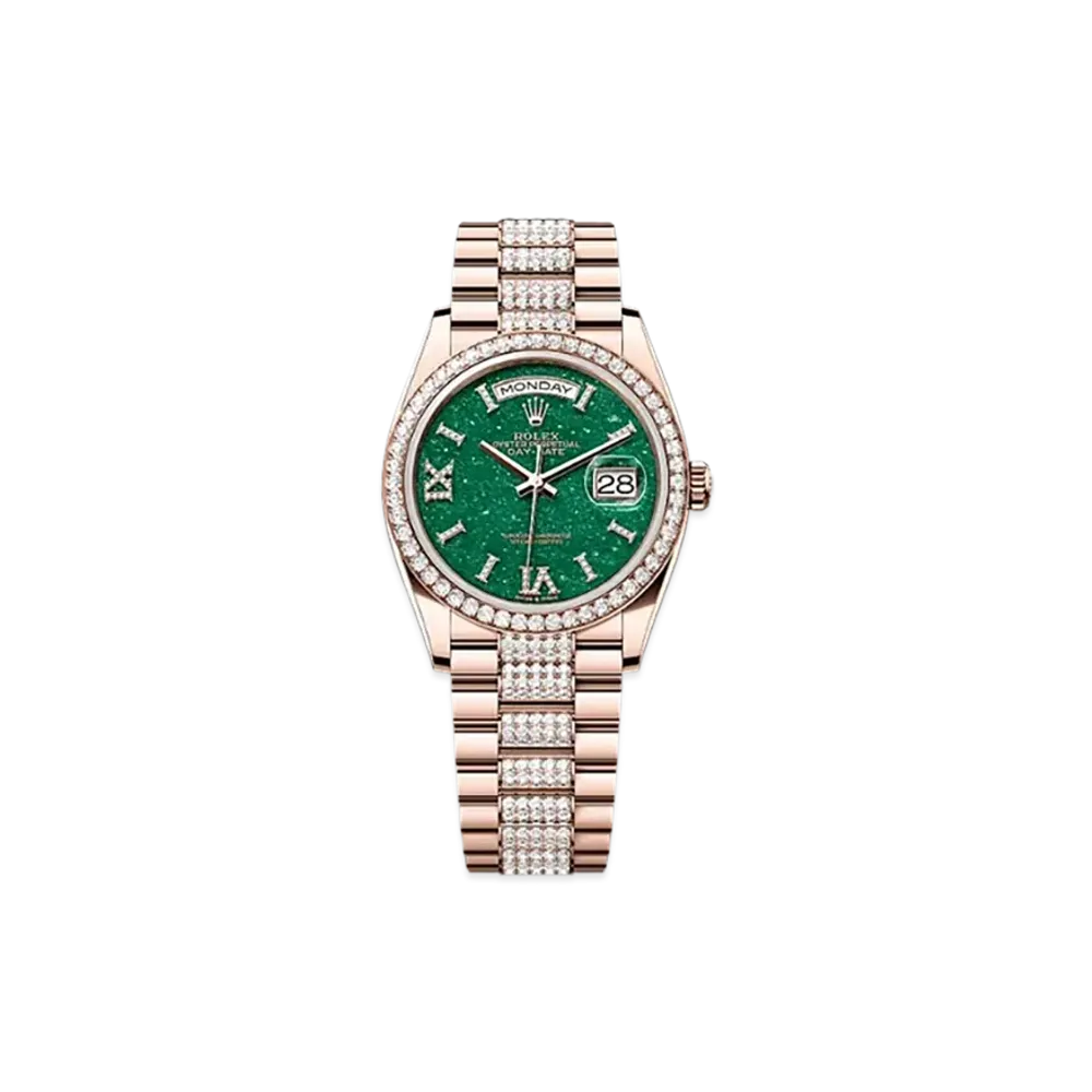 ROLEX Day-Date 36mm Everose Gold Diamond 128345RBR "Green Aventurine"