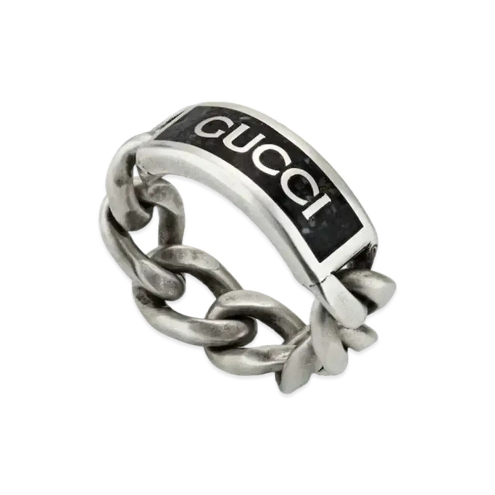 GUCCI Logo Ring Enamel "Silver"