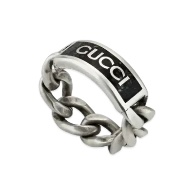 GUCCI Logo Ring Enamel "Silver"