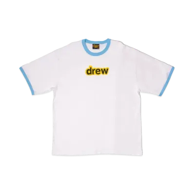 drew house oversized secret ss ringer tee "White/Sky Blue"