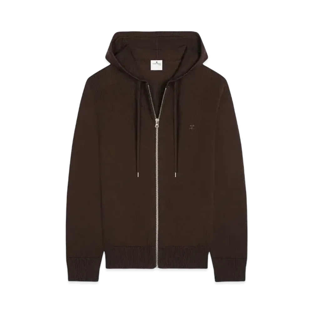 Courreges Zipped Wool Hoodie "Mud Brown"