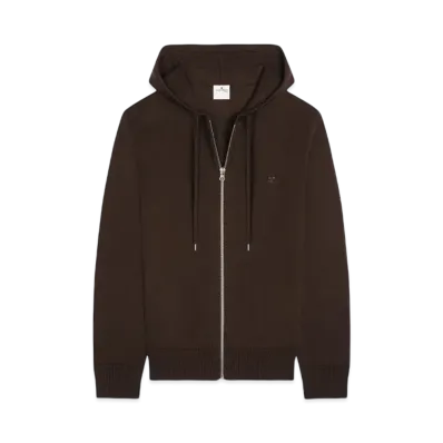 Courreges Zipped Wool Hoodie "Mud Brown"