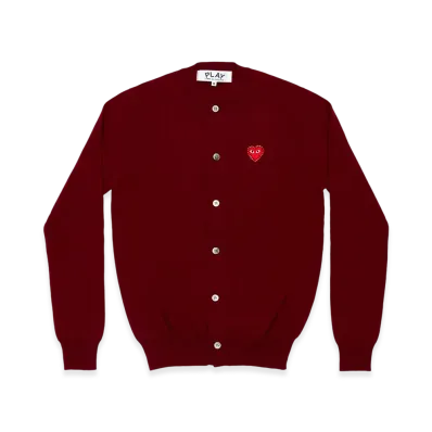 PLAY COMME des GARCONS Unisex Round Neck Cardigan with Emblem x Rhinestone "Burgundy"