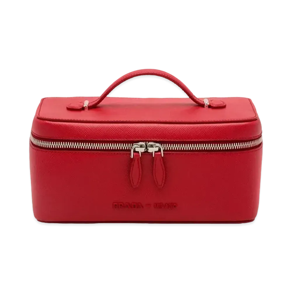 PRADA Medium Saffiano Leather Pouch "Red/Pale Blue"