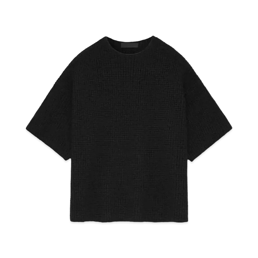 FEAR OF GOD ESSENTIALS Heavy Waffle Short Sleeve Crewneck Sweater "Black"