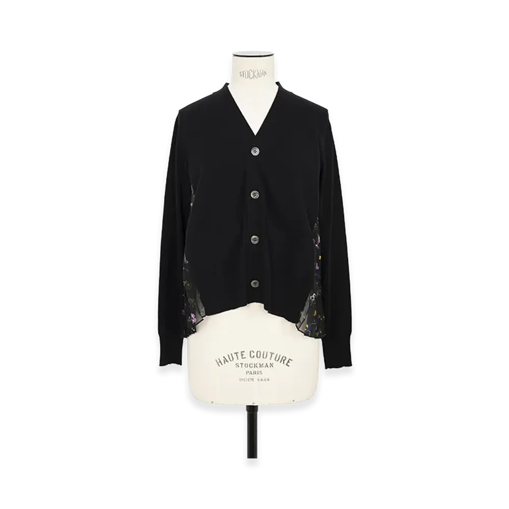 sacai Floral Print x Cotton Knit Cardigan "Black/Black"