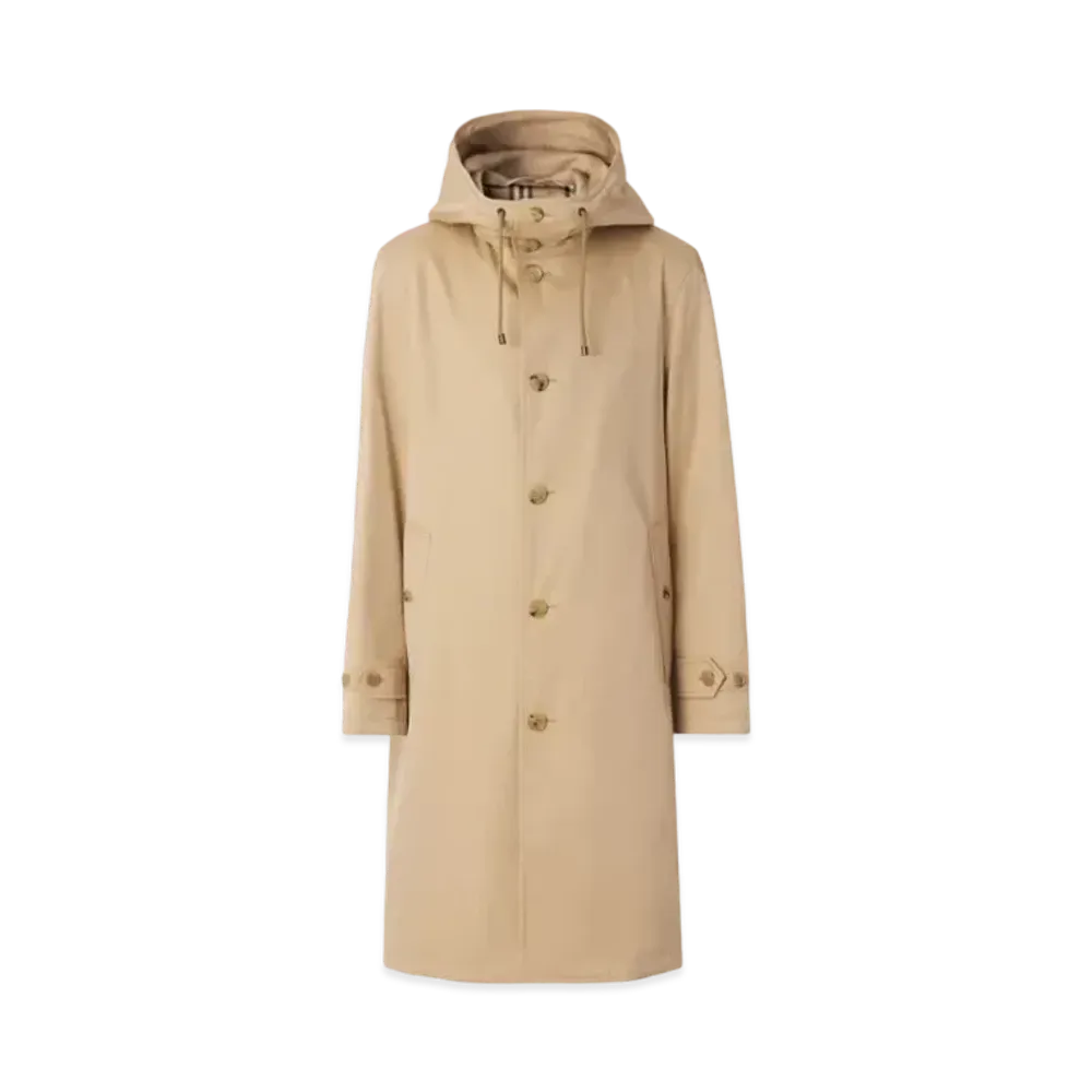 Burberry Men's Cotton Gabardine Hooded Car Coat "Honey"