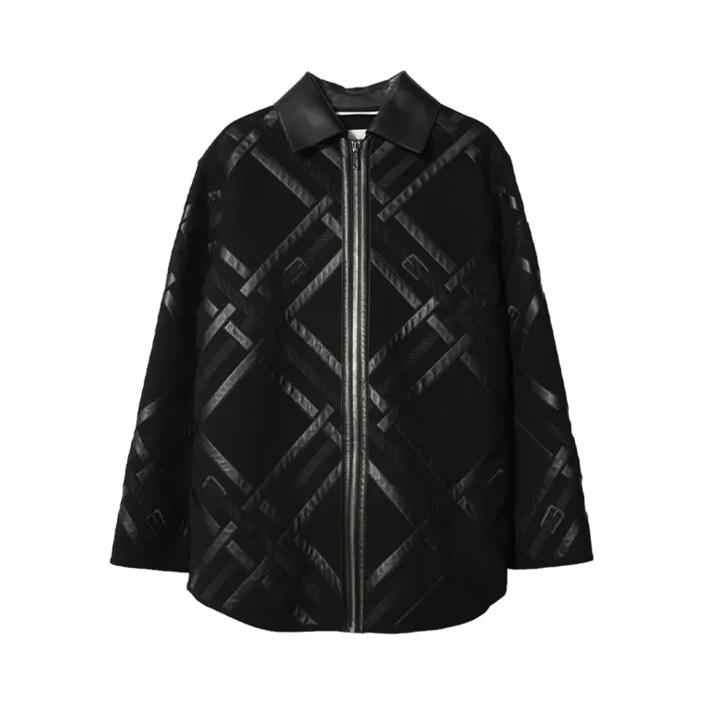 Hermes Mixed leather embroidered pea coat "BLACK"