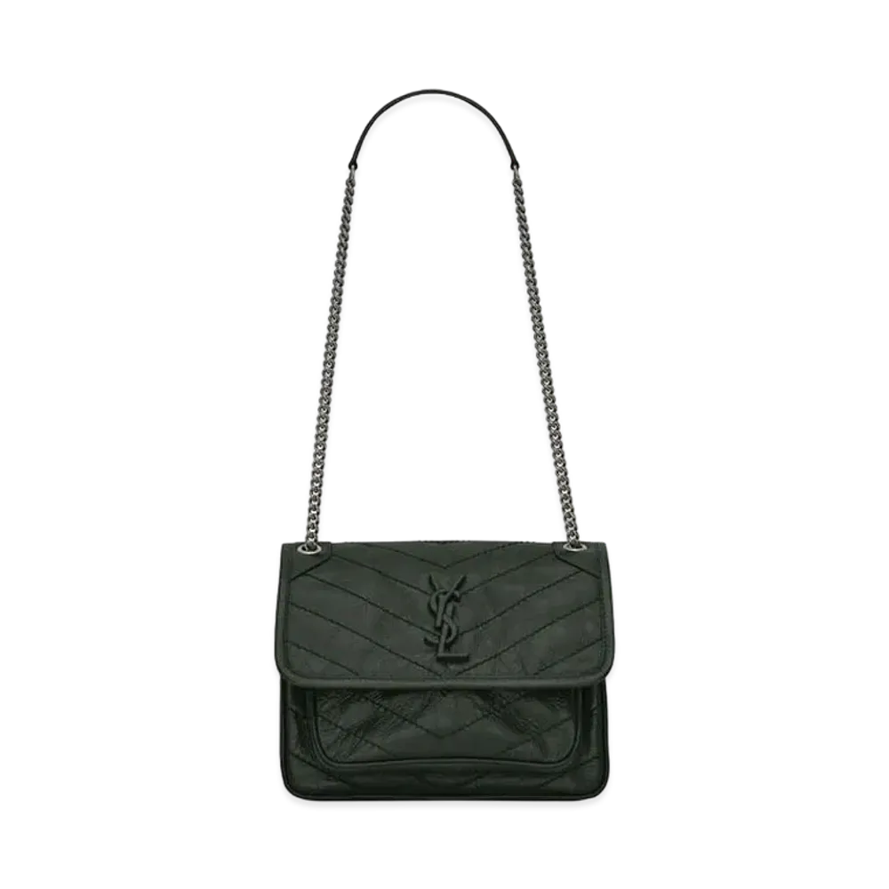 Saint Laurent Niki Baby In Crinkled Vintage Leather "Dark Green"