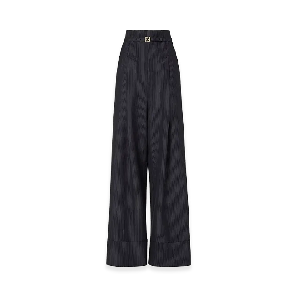 FENDI Women's Pinstriped Wool Trousers "Dark Blue"