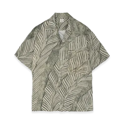 YOKE Leaf Pattern Printed Rayon Open Collar Shirt "Ivory"