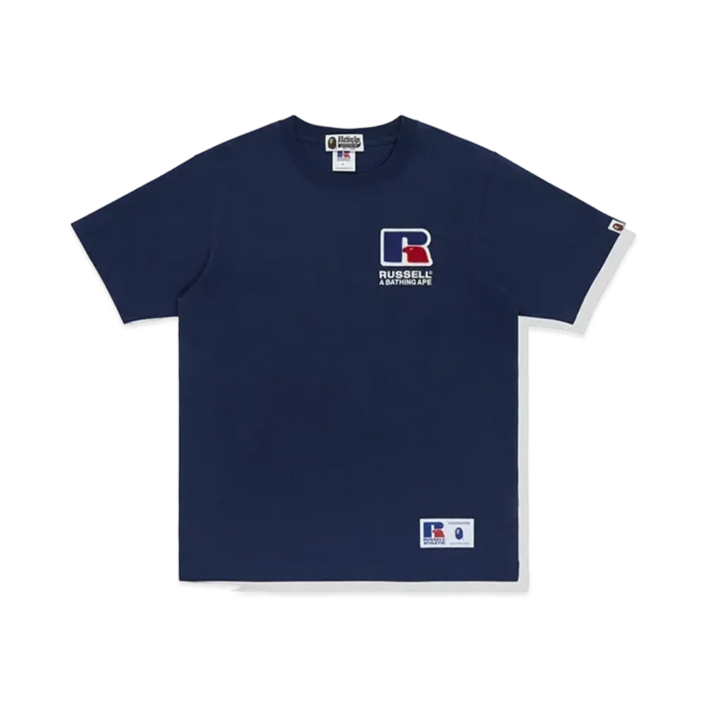 A BATHING APE x RUSSELL College Tee "Navy"