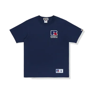 A BATHING APE x RUSSELL College Tee "Navy"