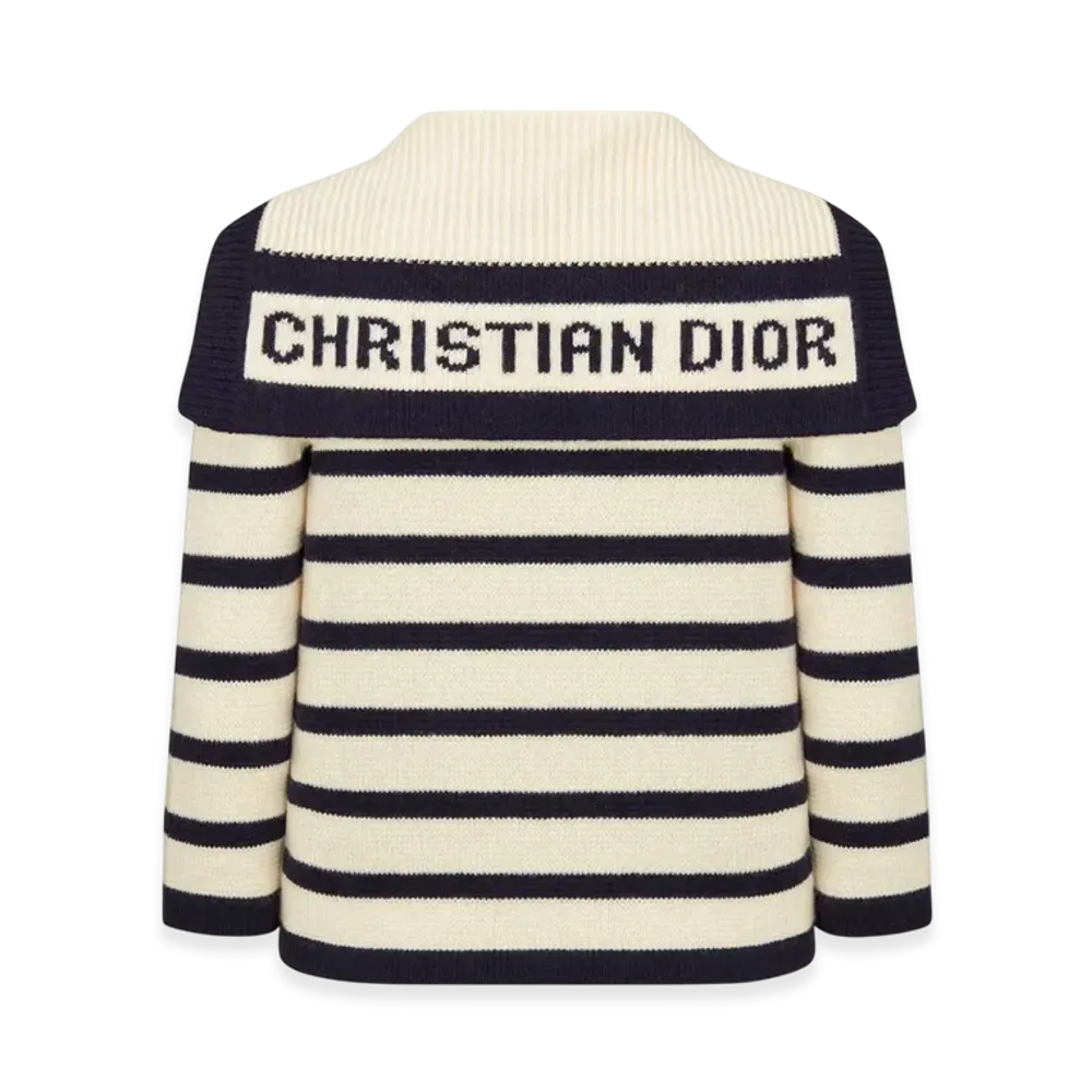 Dior Women's Mariniere Cardigan Virgin Wool Cashmere Knit "Navy Blue/Ecru"