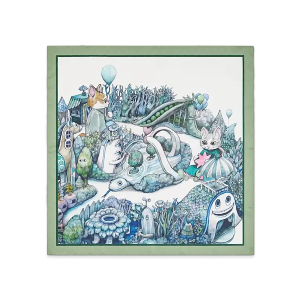 GUCCI x Higuchi Yuko Silk Scarf Japan Exclusive "Turquoise Blue/Ivory"
