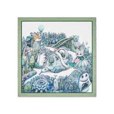 GUCCI x Higuchi Yuko Silk Scarf Japan Exclusive "Turquoise Blue/Ivory"