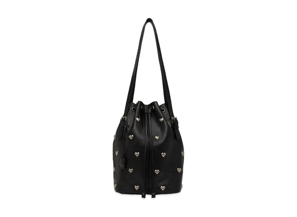 Saint Laurent Rivage Medium Bucket In Vintage Leather And Heart-Shaped Studs "Black"